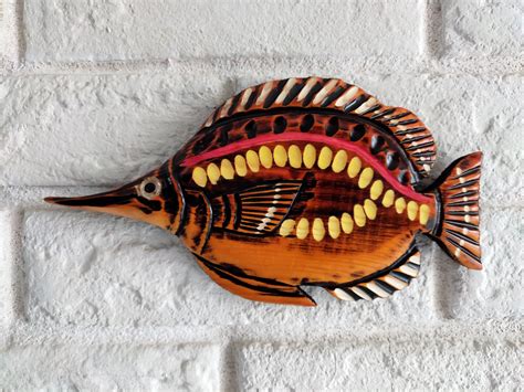 Wood Carved Fish Wooden Hanging Decor On Wall Etsy Uk