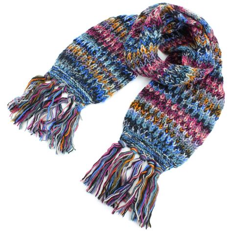 Wool Scarf Chunky Knit Tassels Long Knitted Warm Winter Colourful Shawl