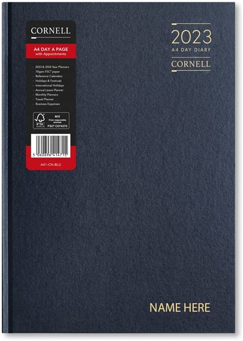 Cornell 2023 Diary A4 Day A Page Diary Appointments Blue With