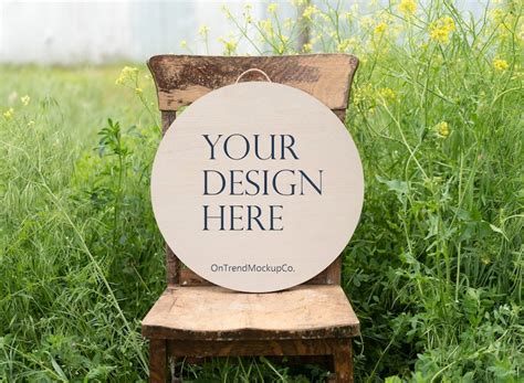 Wood Sign Mockup Round Wood Sign Mockup Styled Stock Photography Front