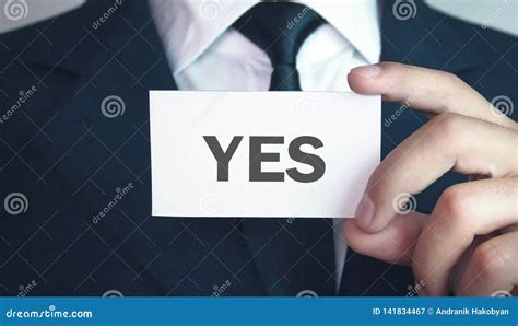 Businessman Showing Business Card With Yes Text Stock Image Image Of
