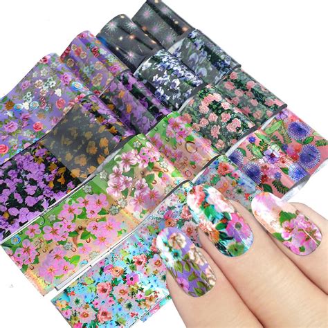 16pcs set mixed flowers nail foils stickers for nails art decorations holographic floral designs