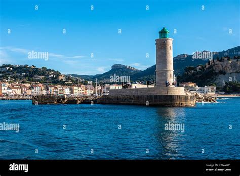 Scenic Lighthouse At The Entrance Of Cassis Harbor France Stock Photo