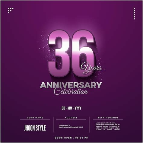 Premium Vector 36th Anniversary Party Invitation With Glowing Numbers