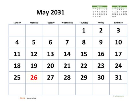 May 2031 Monthly Calendar To Print