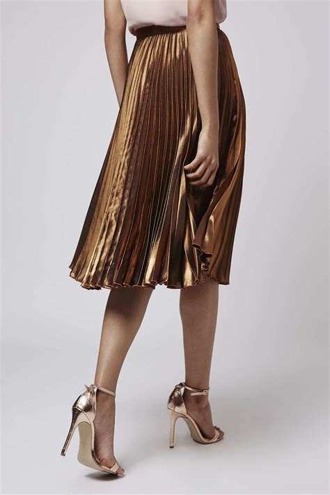 Topshop Foil Pleated Midi Skirt In Metallic Lyst