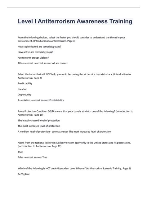 Level I Antiterrorism Awareness Training questions with answers graded