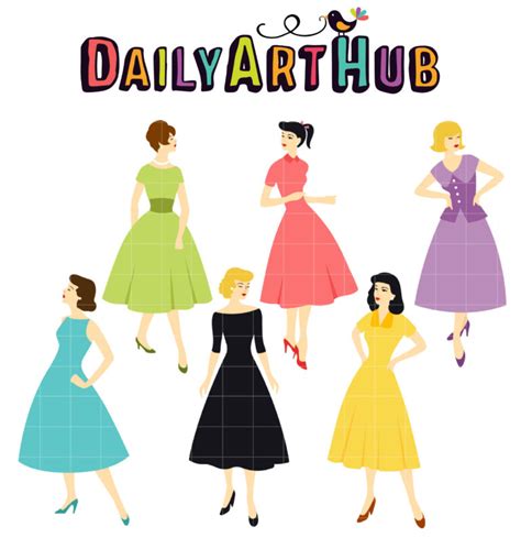 Vintage Fashion Girls Clip Art Set Daily Art Hub Graphics Alphabets And Svg