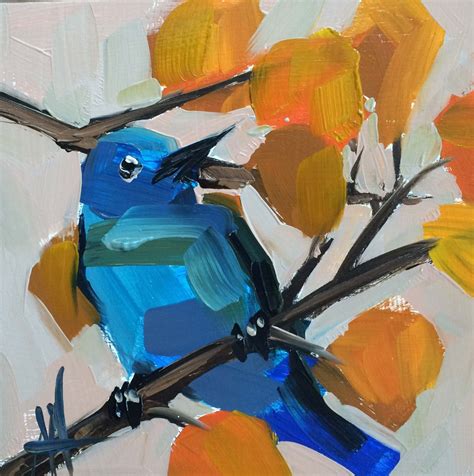 Bluebird No 97 With Aspen Leaves Original Bird Oil Painting Etsy