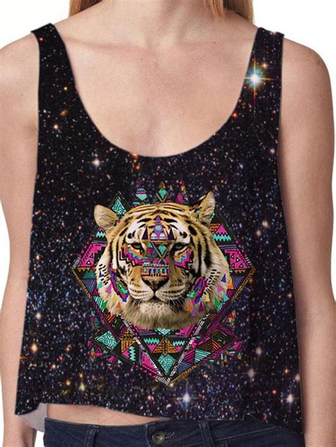 Black Galaxy And Tiger Print Cropped Vest Choies Com Casual Tank