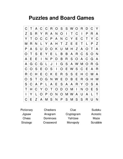 Puzzles And Board Games Word Search