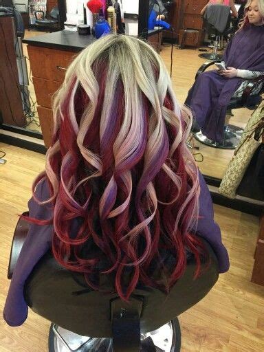 Want to give red hair with blonde highlights a whirl? Blonde top, red middle, dark brown bottom.. with pops of ...