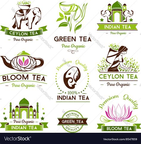 Green Ceylon And Bloom Tea Emblems Royalty Free Vector Image