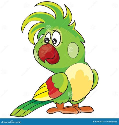Cute Green Parrot Character Cartoon Illustration Isolated Object On