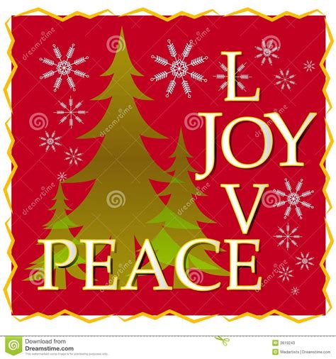 Love Joy Peace Christmas Card With Tree And Snow 2 Stock Photos Image