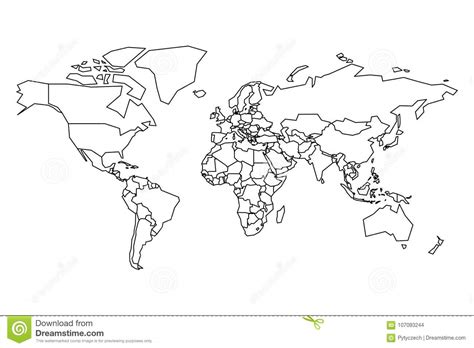 映射政治世界 学校测验的空白的地图 在白色背景的被简化的黑厚实的概述 向量例证 插画 包括有 概要 测验 107093244