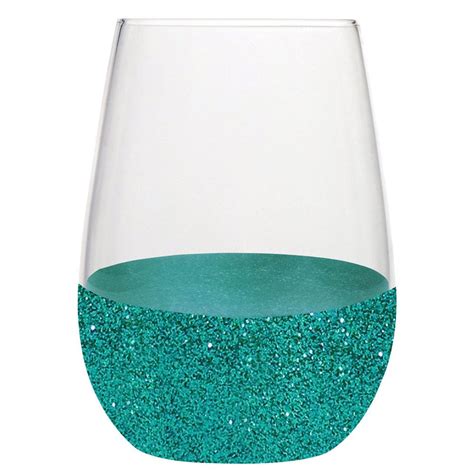 Stemless Wine Glitter Bottom Turquoise Stemless Wine Glass Glitter Wine Glass Wine Glass