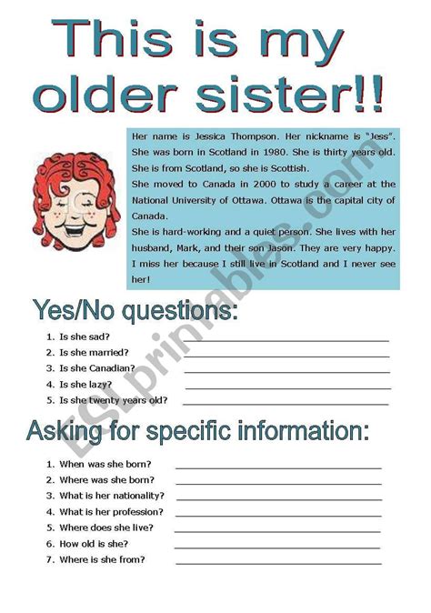 This Is My Older Sister Esl Worksheet By Mandrea1111