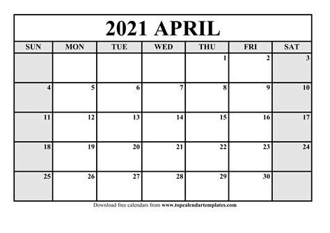 Calendar April 2021 Printable Printable Word Searches