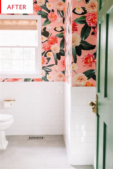 Floral Removable Wallpaper Bathroom Before After Photos Apartment Therapy
