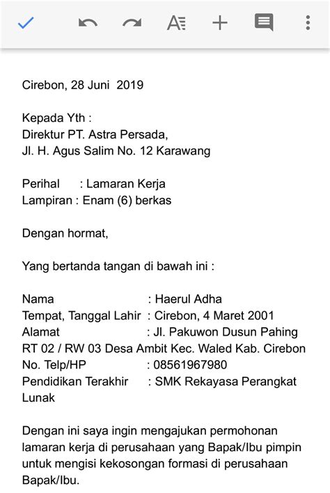 Atas perhatian bapak/ibu pimpinan, saya ucapkan terima kasih. Contoh Surat Lamaran Pekerjaan Di Pt Astra - suratlamaran.com