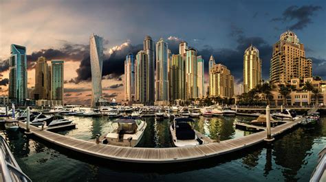 United Arab Emirates Dubai Marina Sunset City Landscape Urban Area