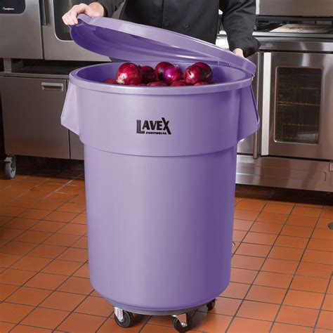 Lavex Janitorial 55 Gallon Purple Round Commercial Trash Can With Lid