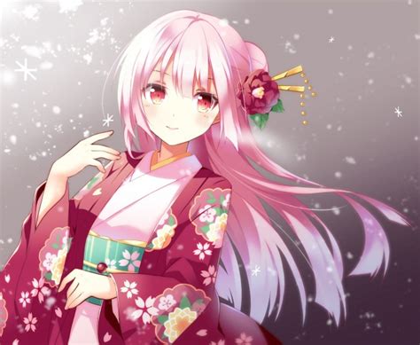 Wallpaper Anime Girl Traditional Clothes Pink Long Hair