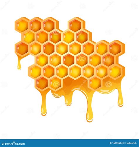 Flowing Honey On Yellow Hexagonal Realistic Honeycomb Seamless Texture
