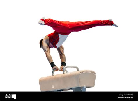 Male Gymnast Performing On Pommel Horse Competition Artistic Gymnastics