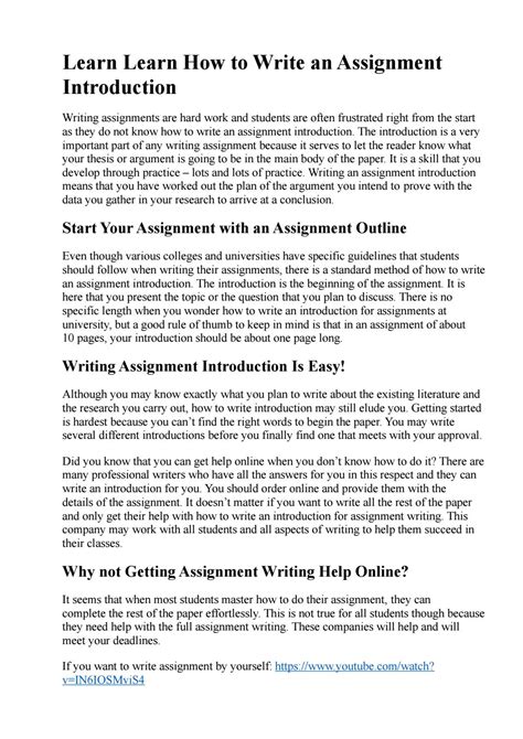 How To Start An Assignment Introduction Examples How To Write An Assignment Introduction Like A