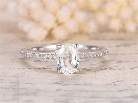 White Sapphire Engagement Ring14k White Gold5x7mm Oval Cut Etsy