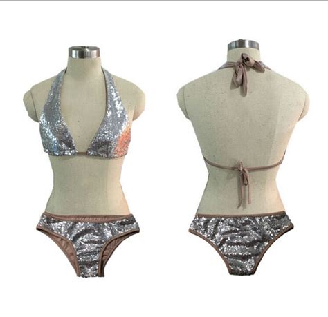 Hirigin 2018 New Style Binikis Set Bandage Swimwear Women Sexy Sequin Swimsuit Triangle Bra