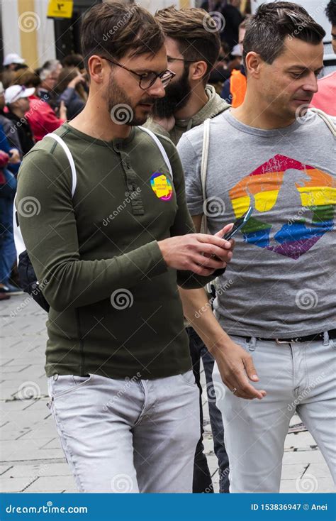 2019 two gay men attending the gay pride parade also known as christopher street day csd in