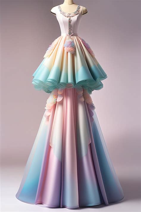 Lexica Jellyfish Inspired Fasion Long Frilly Gown With Ruffles And