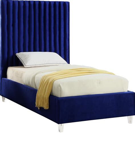 Candace Navy Velvet Twin Bed