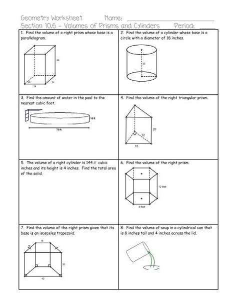 Volume Of Prism And Cylinder Worksheet