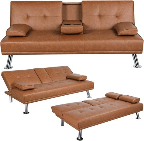 Yaheetech Futon Couch Sofa Bed Faux Leather Futon