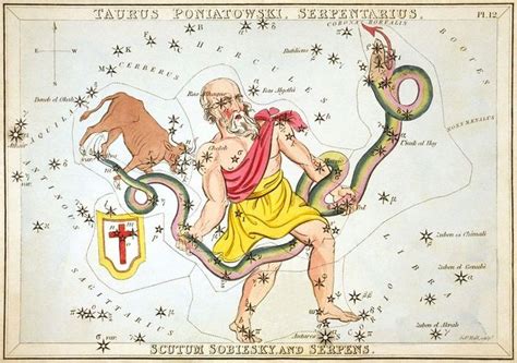 Ophiuchus Holding The Serpent Serpens As Depicted On A Constellation