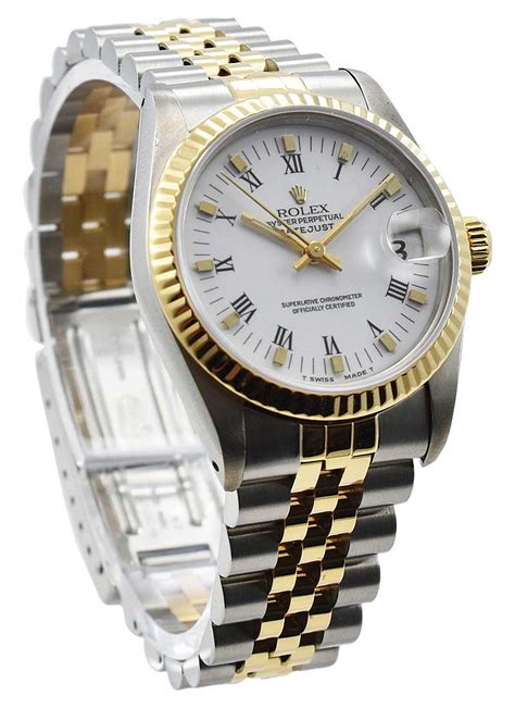 68273usedwhiteroman Rolex Mid Size Datejust 2 Tone Yellowsteel