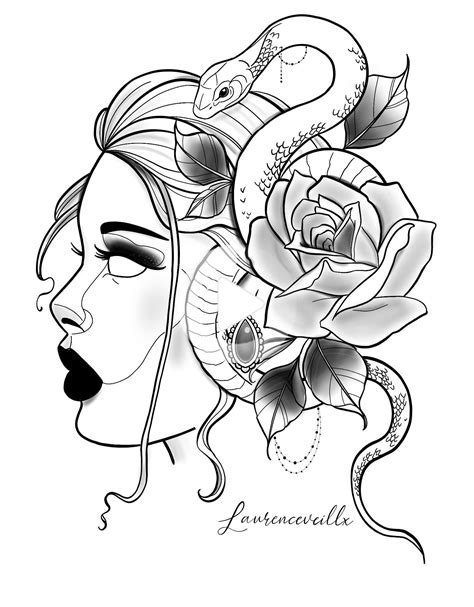 Ce Imprimable Lady Serpent Rose Tattoo Design Est Disponible Pour Le