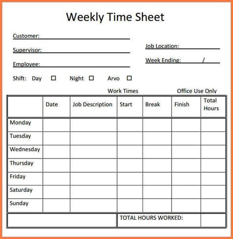 Printable Weekly Time Sheets Template Business