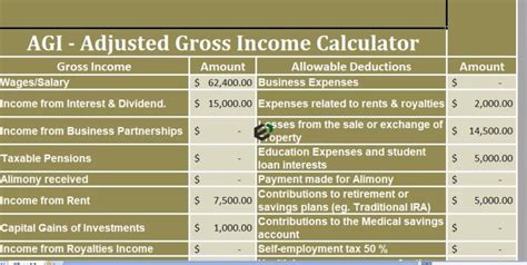 Download Free Adjusted Gross Income Calculator In Excel