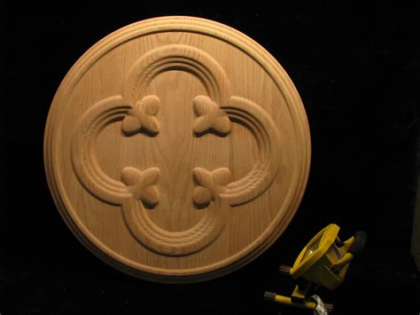 Wood Carved Medallion Gothic Quatrefoil With Florets Quatrefoil