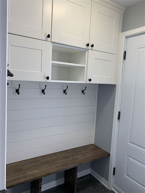 Since the wood readily accepts a finish there are many different cherry wood colors. Updated front entrance - IKEA Sektion cabinets, shiplap ...