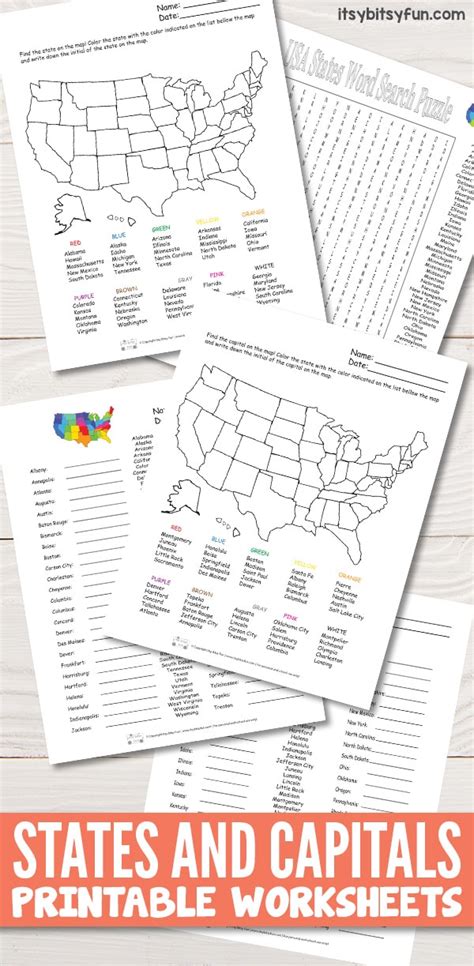 Us State Capitals Worksheet Worksheets For Kindergarten