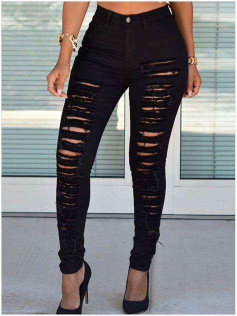 high quality women high waist black ripped skinny jeans online store for women sexy dresses