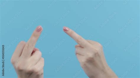 Rude Woman On Blue Background Showing Middle Finger Gesture Of Fuck Expression Negative