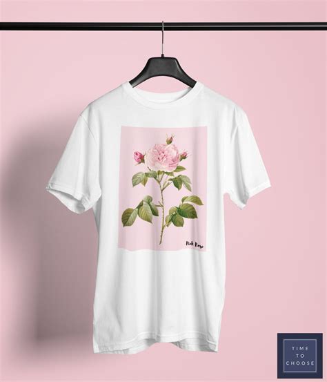 Pink Rose Women T Shirt White Girl Graphic Tee Flower Print Etsy