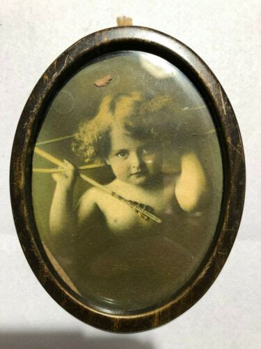 Vintage Cupid Awake Picture Original Metal Oval Frame 1897 Mb